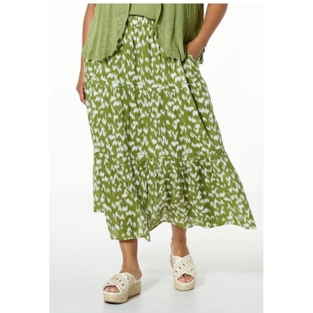 Antthony Original 1X Tiered Ikat Print Maxi Skirt 100% Cotton Boho Beachy